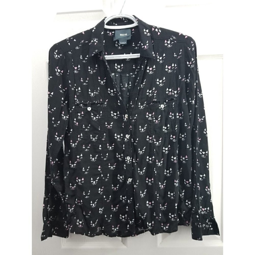 Maeve Cat Print Button Shirt Size 4